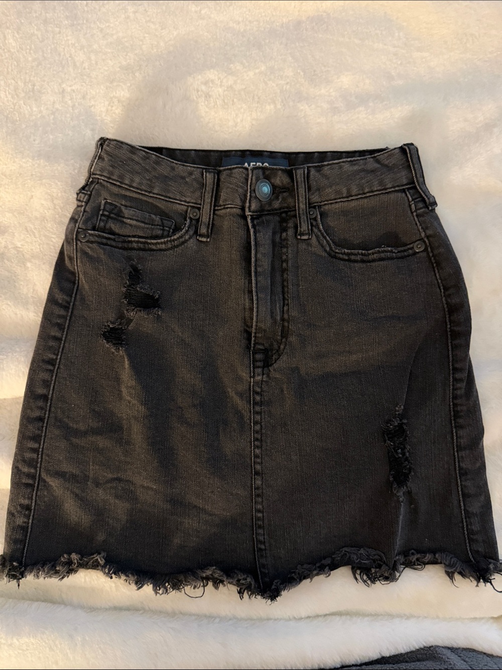 Black Distressed Mini Denim Skirt